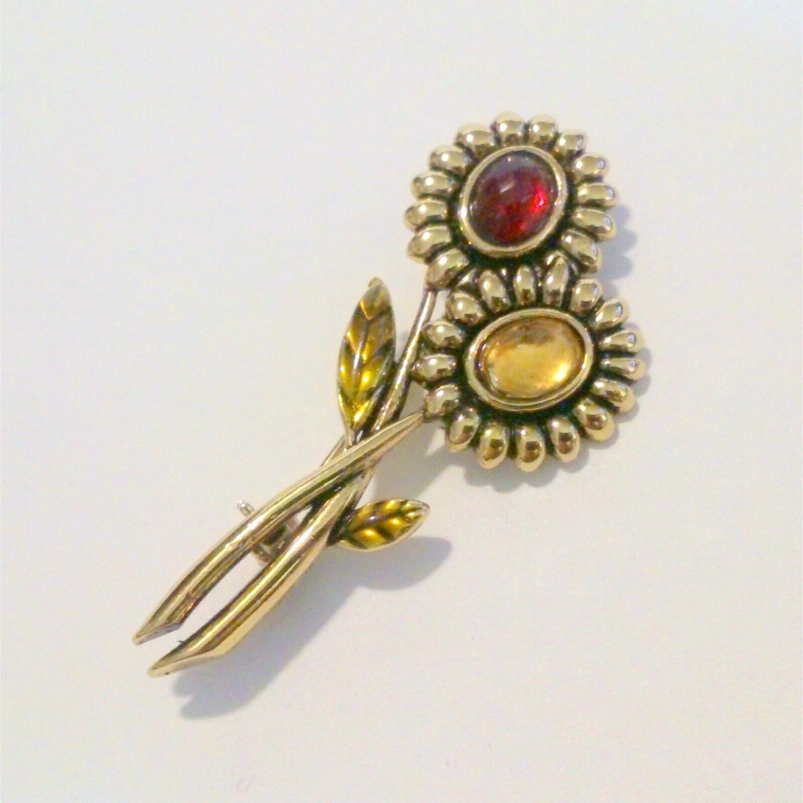 Vintage Gold Tone Multi Color Cabochon Flower Brooch 9$